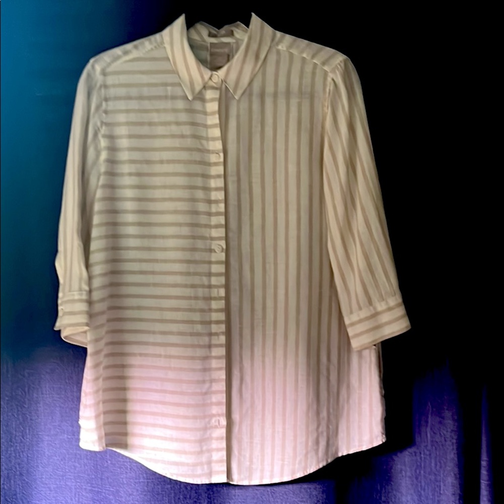 Chico's Beige and Cream Striped Blouse
Actually is a Chico size 1 petite